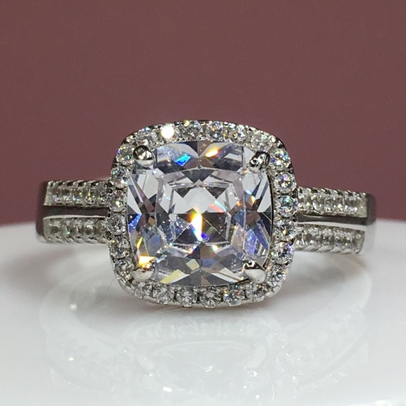 14k white gold engagement halo ring wedding 2 ct - Picture 2 of 8